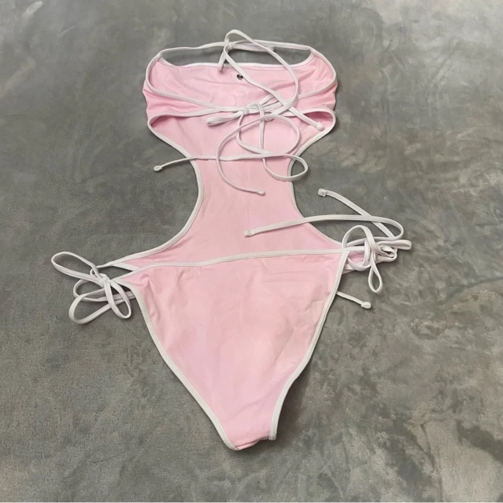 New! Frankie’s bikinis Amalia one piece monokini pink heart 1099